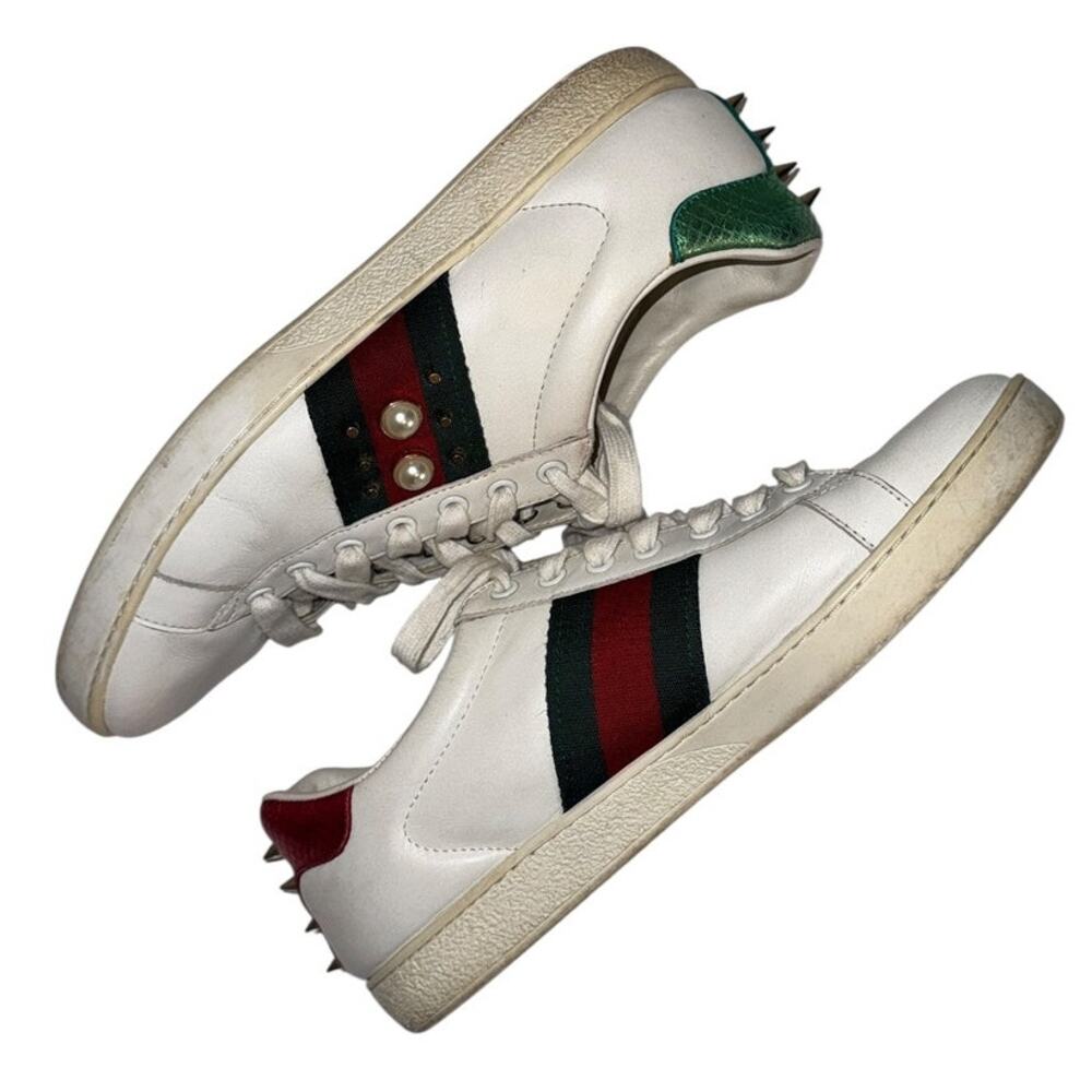 Gucci Ace Pearl Studded White Leather Sneakers Men’s Size 10